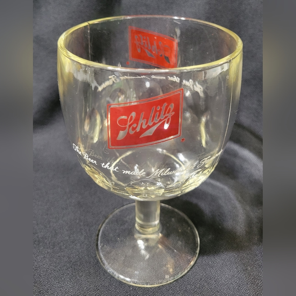 Vintage Stemmed Thumbprint Goblet Schlitz Beer Glass 6" Tall